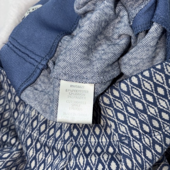 Max Studio XL Wide Leg Pants Blue/White Geo Print Stretchy Knit Pull On Office - Picture 9 of 11